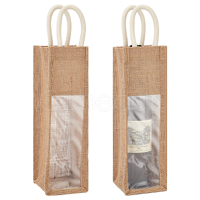 Jute Wine Storage Drawstring Pouches with PVC Clear Window ABAG-WH0035-052A-1