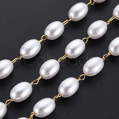 304 Stainless Steel & ABS Plastic Imitation Pearl Beaded Chains CHS-S008-015G-1
