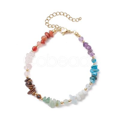 Chakra Natural Rose Quartz & Amethyst & Apatite & Aquamarine & Green Aventurine & Tiger Eye & Carnelian Chip Beaded Bracelets for Women BJEW-JB11741-02-1