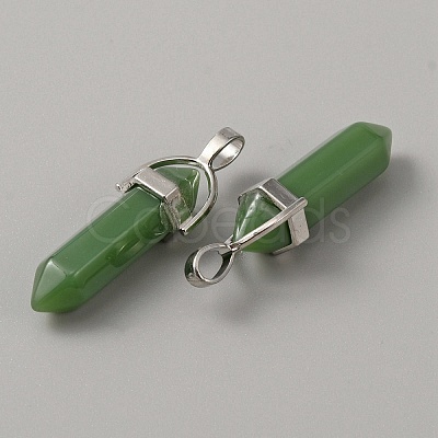 Natural Green Aventurine Double Terminal Pointed Pendants G-WH0016-37D-1