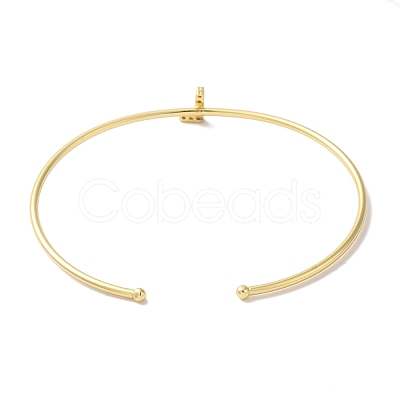 Rack Plating Brass Micro Pave Clear Cubic Zirconia Letter Open Cuff Bangles BJEW-A018-01G-L-1