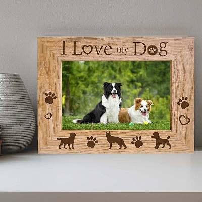 Rectangle with Dog & Word Wooden Photo Frames AJEW-WH0292-005-1