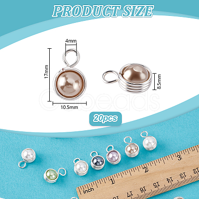 20Pcs Shell Pearl Round Copper Wire Wrapped Pendants PALLOY-PHE00006-1