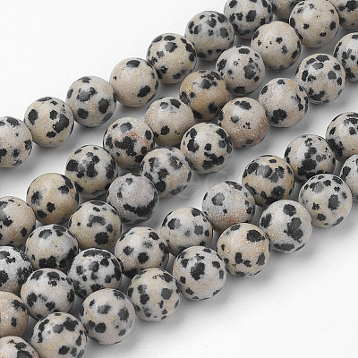 Natural Dalmatian Jasper Bead Strands G-G735-68-8mm-1