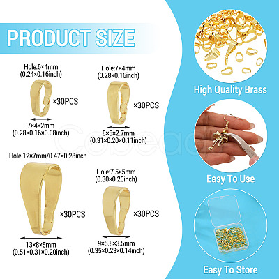 120Pcs 4 Styles Brass Snap on Bails KK-TA0009-24G-1