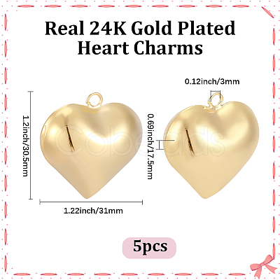 5Pcs Heart Brass Pendants KK-BBC0025-58A-1
