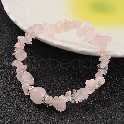 Chips Natural Rose Quartz Beaded Stretch Bracelets BJEW-JB02131-01-1