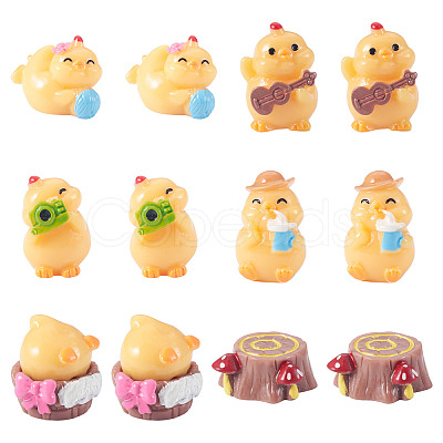 18Pcs 6 Styles Resin Chick & Stump with Mushroom Ornaments DJEW-TA0001-41-1