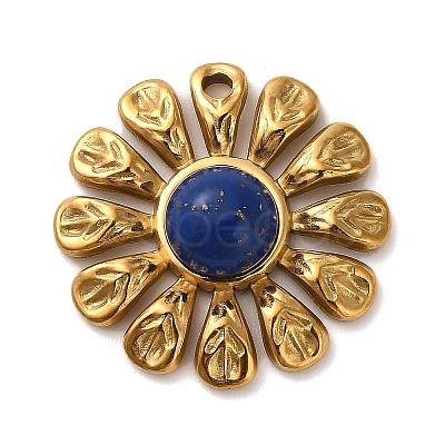 Dyed Natural Lapis Lazuli Flower Pendants STAS-R009-05G-02-1