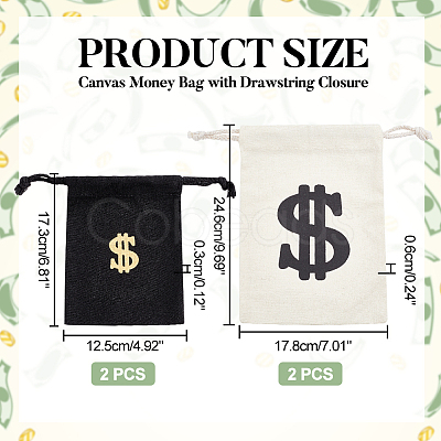 4Pcs 2 Colors Canvas Drawstring Bags ABAG-NB0001-69B-1