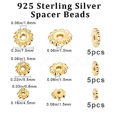 Beebeecraft 15Pcs 3 Size Sterling Silver Spacer Beads STER-BBC0001-95G-1