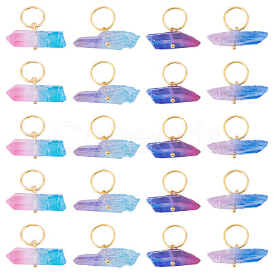 20Pcs 4 Styles Electroplated Natural Quartz Crystal Pendants PALLOY-TAC0224-1