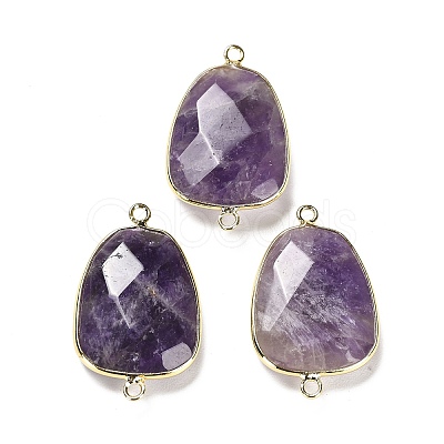 Natural Amethyst Faceted Connector Charms G-F763-02G-04-1