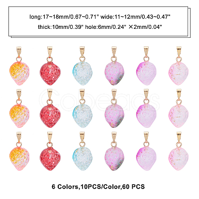 60Pcs 6 Colors Two Tone Transparent Spray Painted Glass Pendants GLAA-PH0001-55-1