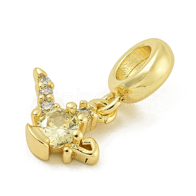 Rack Plating Brass Pave Clear & Light Yellow Cubic Zirconia Kettle European Dangle Charms KK-Z067-59G-1