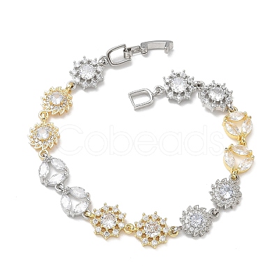 Brass Micro Pave Clear Cubic Zirconia Link Chain Bracelets for Women BJEW-C156-06A-GP-1