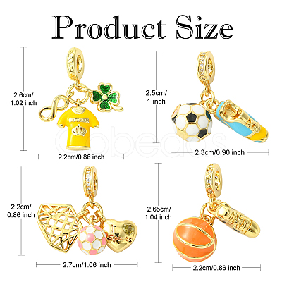 1Pc Sport Theme Brass Enamel European Dangle Charms KK-YW0002-64-1