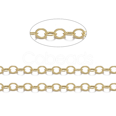 Brass Flat Oval Cable Chains X-CHC025Y-G-1