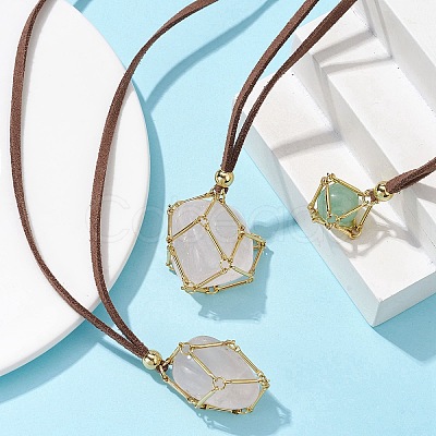 3Pcs 3 Style Crystal Holder Cage Necklace NJEW-JN04586-1