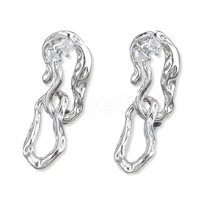 Clear Cubic Zirconia Interlocking Twist Oval Dangle Stud Earrings EJEW-N012-50P-1