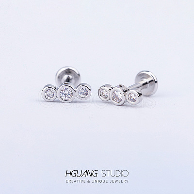Stainless Steel Micro Pave Clear Cubic Zirconia Cartilage Earrings for Women Men WG126FA-07-1