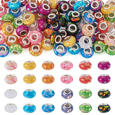 72Pcs 12 Colors Transparent Resin Rondelle European Beads RESI-TA0004-81-1
