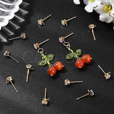 SHEGRACE Brass Clear Cubic Zirconia Square Stud Earring Findings XGR0103G-115G-1