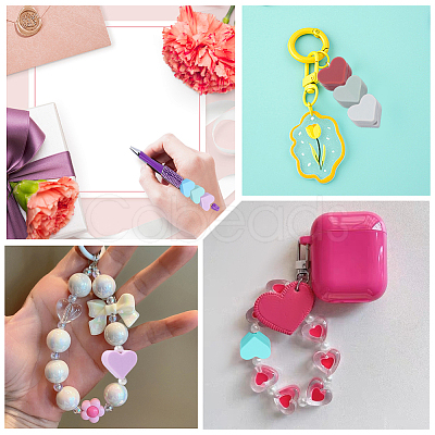 100Pcs 10 Colors Heart Food Grade Silicone Beads SIL-PA0001-09A-1
