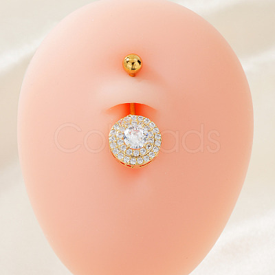 Chic Flat Round Brass Full Crystal Rhinestone Curved Barbell Belly Button Rings with Shiny Delicate Design YW9589-3-1