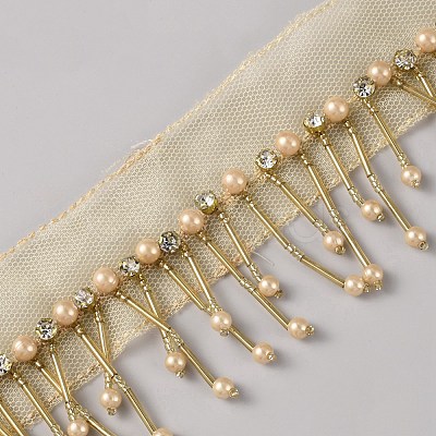 Polyester & Glass Rhinestone & Imitation Pearl Beaded Tassel Ribbon DIY-WH20076-47D-1