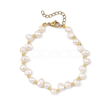 Natural Cultured Freshwater Pearl & Brass Beaded Bracelets for Women BJEW-JB13871-1
