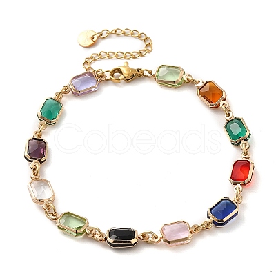 Colorful Glass Link Chain Bracelets BJEW-B075-06-1