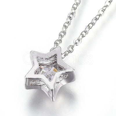 304 Stainless Steel Brass Cubic Zirconia Pendant Necklaces X-NJEW-O108-13P-1