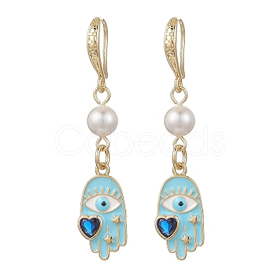 Hamsa Hand Brass Enamel Dangle Earrings EJEW-JE06642-1