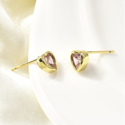 Brass Cubic Zirconia Heart Stud Earrings EJEW-L261-030G-1