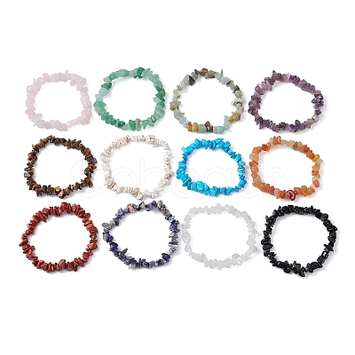 12Pcs 12 Styles Constellations Mixed Gemstone Chip Beaded Stretch Bracelets Sets BJEW-JB10931-1