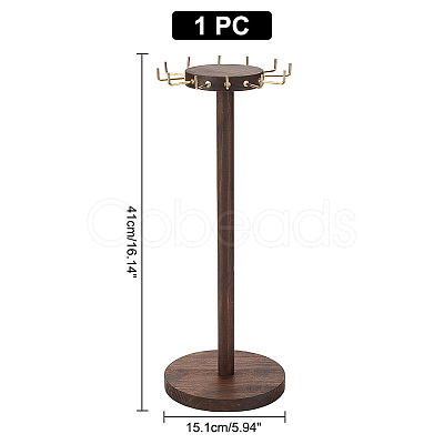 Round Wood Jewelry Necklace Display Organizer Hanging Tower Rack NDIS-WH0017-05-1