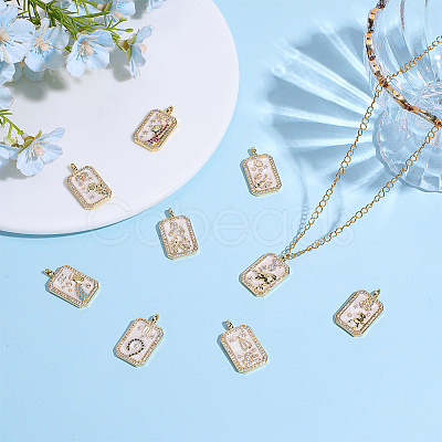 9Pcs 9 Styles Brass Micro Pave Cubic Zirconia Pendants with Enamel KK-DR0001-64-1