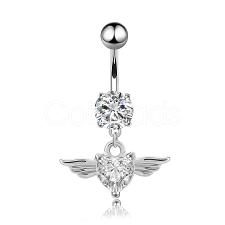 Piercing Jewelry Stainless Steel Micro Pave Cubic Zirconia Split Navel Ring Belly Rings WG4019F-01-1