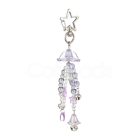 Flower Glass & Plastic Pearl & Alloy Pendant Decorations HJEW-JM03435-1