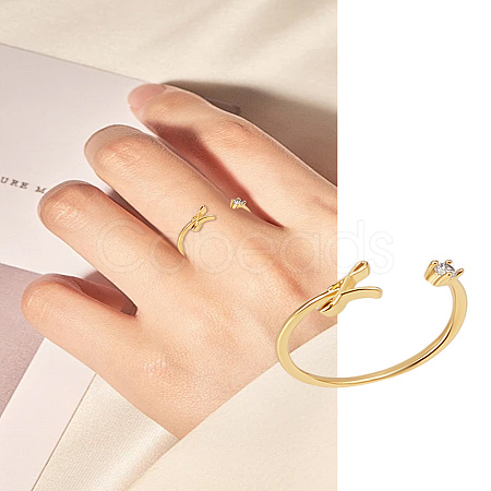 1Pc Letter Brass Rhinestone Open Cuff Rings for Women AJEW-LP0004-47L-G-1