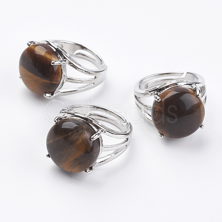Adjustable Natural Tiger Eye Finger Rings RJEW-F075-01A-1