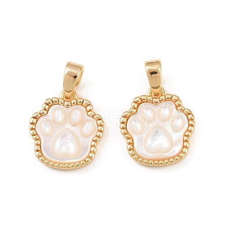 Natural White Shell Paw Print Charms KK-H524-17G-1