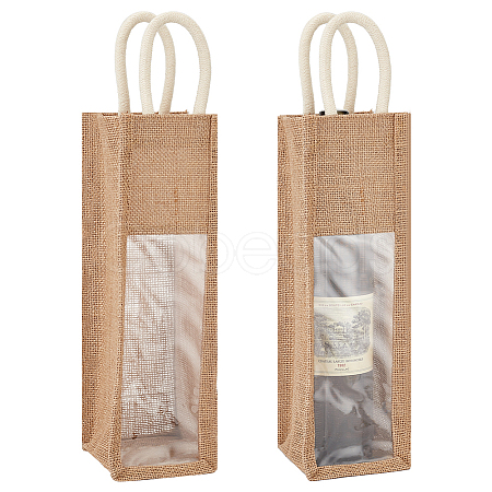Jute Wine Storage Drawstring Pouches with PVC Clear Window ABAG-WH0035-052A-1