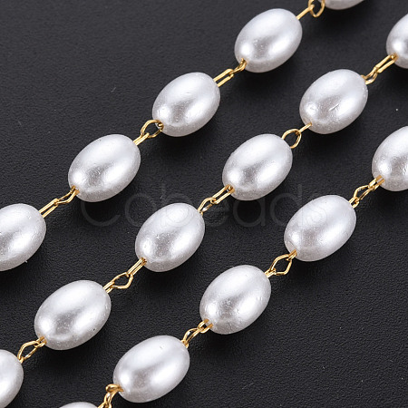 304 Stainless Steel & ABS Plastic Imitation Pearl Beaded Chains CHS-S008-015G-1