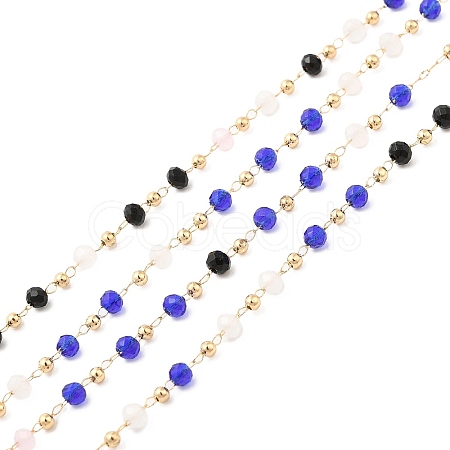 Faceted Rondelle Glass & Round 304 Stainless Steel Beaded Chains CHS-G026-01KCG-02-1