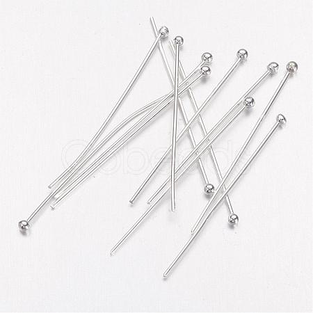Silver Color Plated Brass Ball Head Pins X-KK-RP0.6x30mm-S-1
