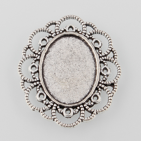 Tibetan Style Alloy Flower Tray Cabochon Settings TIBE-M021-08AS-1