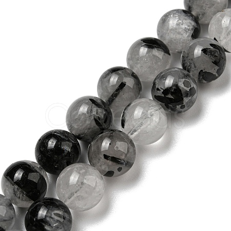 Grade A Natural Tourmalinated Quartz/Black Rutilated Quartz Beads Strands G-R494-A06-04-1