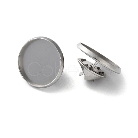 304 Stainless Steel Flat Round Brooch Brooch Base Settings STAS-S172-10A-P-1